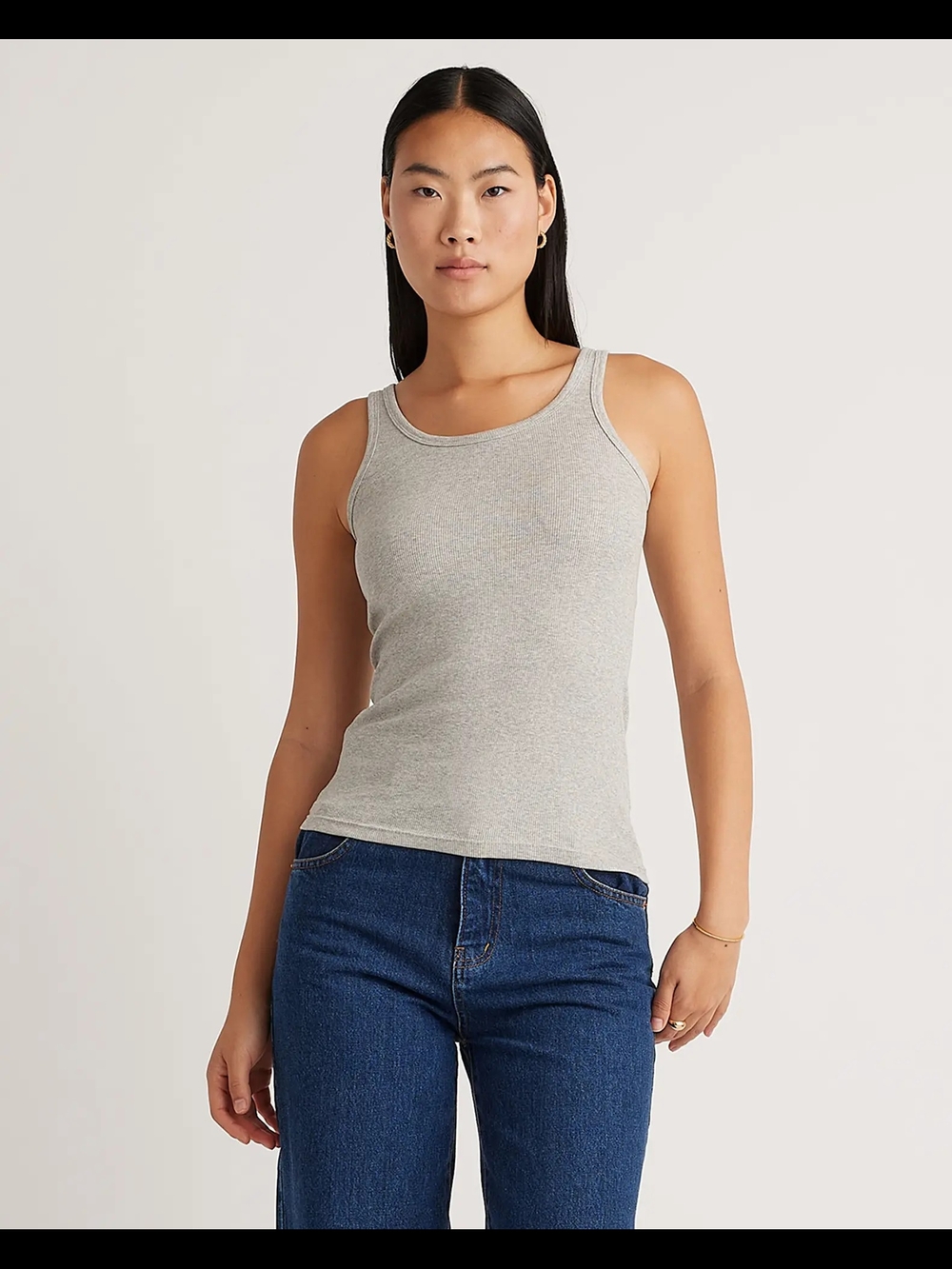 Organic Cotton Micro Rib Scoop Neck Tank Heather Oatmeal